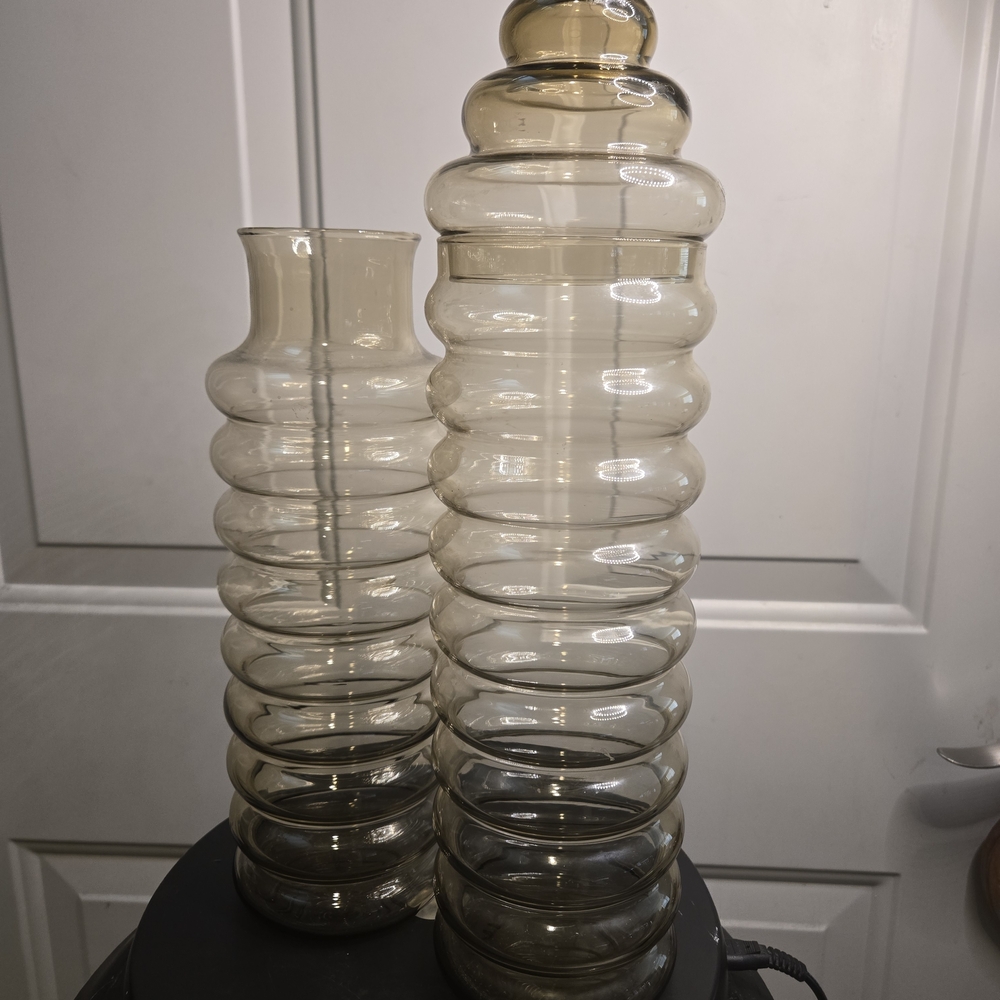 Holmegaard Primula Smoke Glass Lidded Apothecary Jar Spiral Vase Set Of 2 - Picture 7 of 15